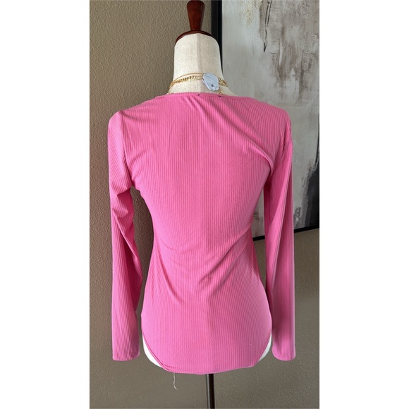 Pink henley 1/2 button long sleeve bodysuit - Picture 8 of 8
